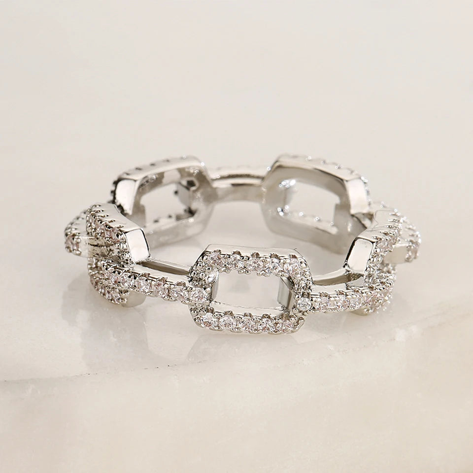 Elegant Cuban Link Zirconia Rings for Women