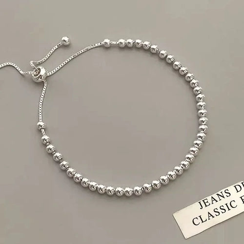 100% Solid 925 Sterling Silver Metal Bracelets for Women Men Beads Adjustable Handmade Simple Bracelet Birthday Christmas Gifts