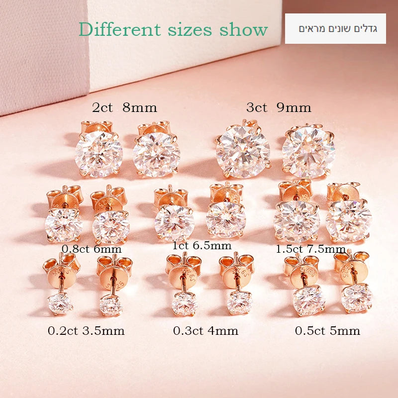 Smyoue 0.2-3CT Rose Gold Color Moissanite Stud Earrings for Women Sparkling Classic Wedding Lab Diamond Earring Pure 925 Silver