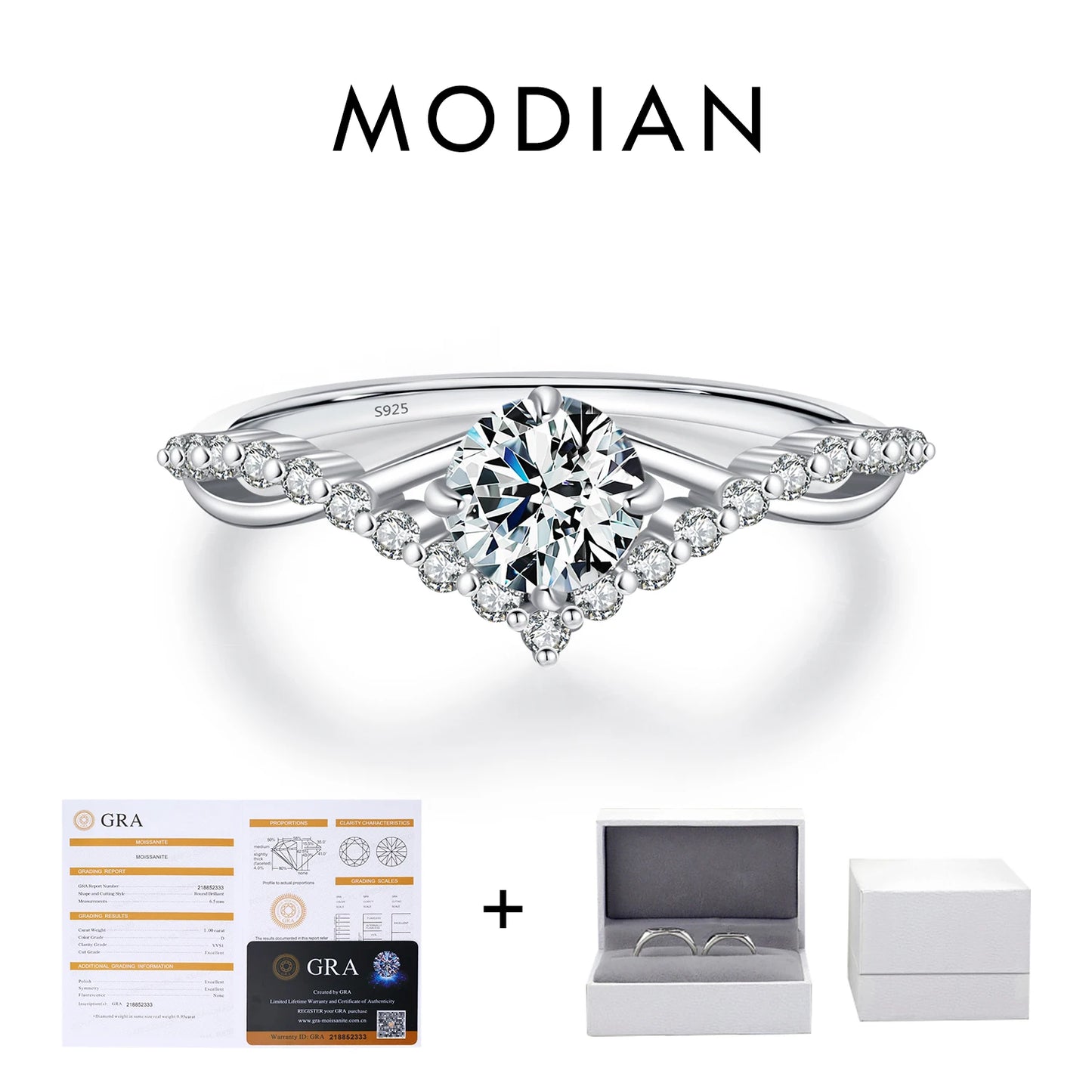 MODIAN D Color Moissanite Crown Ring - 925 Sterling Silver