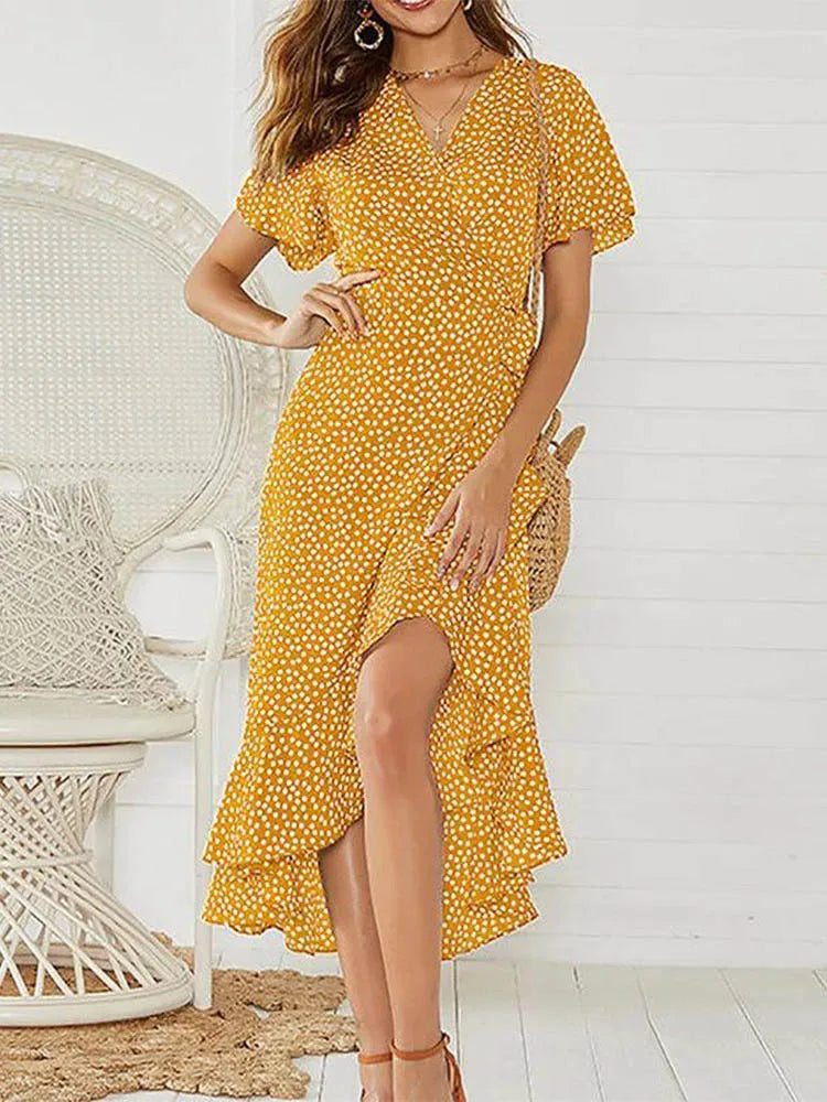 Boho Floral Maxi Dress - Summer Chic V-Neck