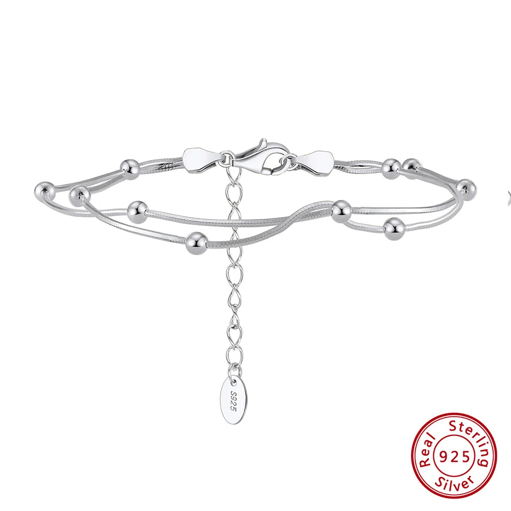 ORSA JEWELS 925 Sterling Silver Satellite Chain Bracelet Double Layer Beads Round Snake Chain Bracelets Daily Simple Gift SB183