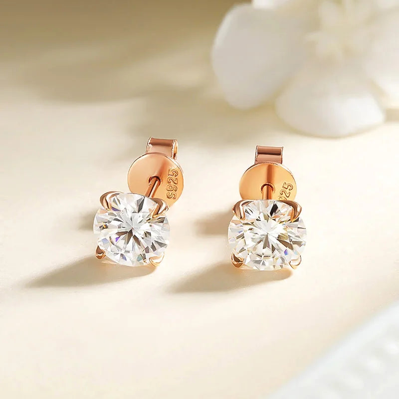 Smyoue 0.2-3CT Rose Gold Color Moissanite Stud Earrings for Women Sparkling Classic Wedding Lab Diamond Earring Pure 925 Silver