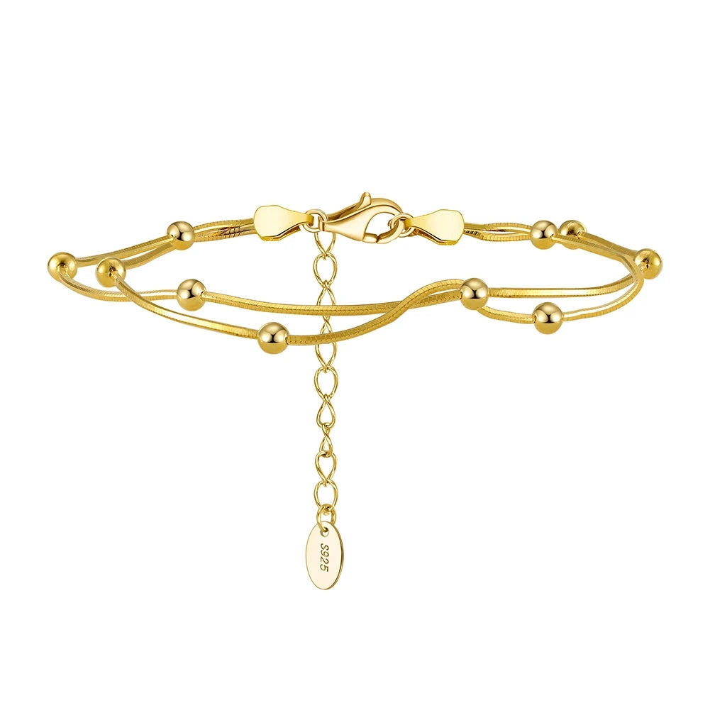 ORSA JEWELS 925 Sterling Silver Satellite Chain Bracelet Double Layer Beads Round Snake Chain Bracelets Daily Simple Gift SB183