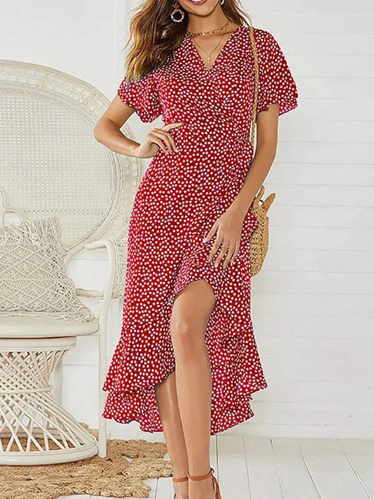 Boho Floral Maxi Dress - Summer Chic V-Neck
