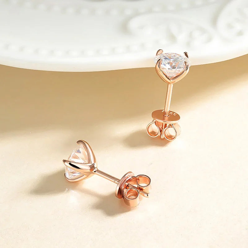 Smyoue 0.2-3CT Rose Gold Color Moissanite Stud Earrings for Women Sparkling Classic Wedding Lab Diamond Earring Pure 925 Silver