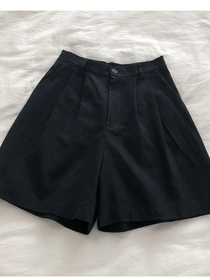 Fitshinling Line Cotton Shorts For Women 2024 New In Fashion Vintage High Waist Short Femme Clothing Solid Slim Pleated Pants