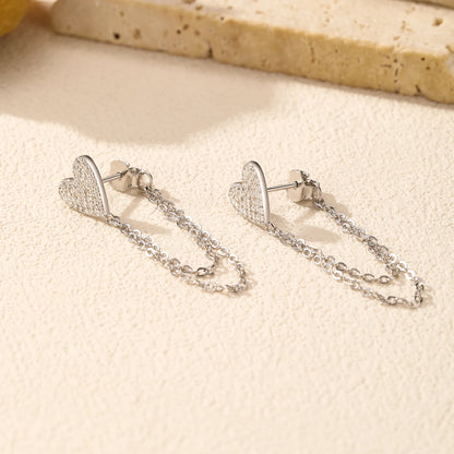 MODIAN 925 Sterling Silver Sparkling CZ Hearts Long Tassel Chain Trendy Daily Stud Earrings For Women Fine Jewelry Gifts