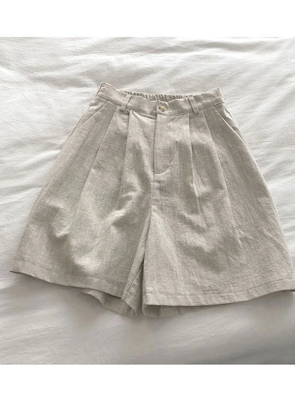 Fitshinling Line Cotton Shorts For Women 2024 New In Fashion Vintage High Waist Short Femme Clothing Solid Slim Pleated Pants