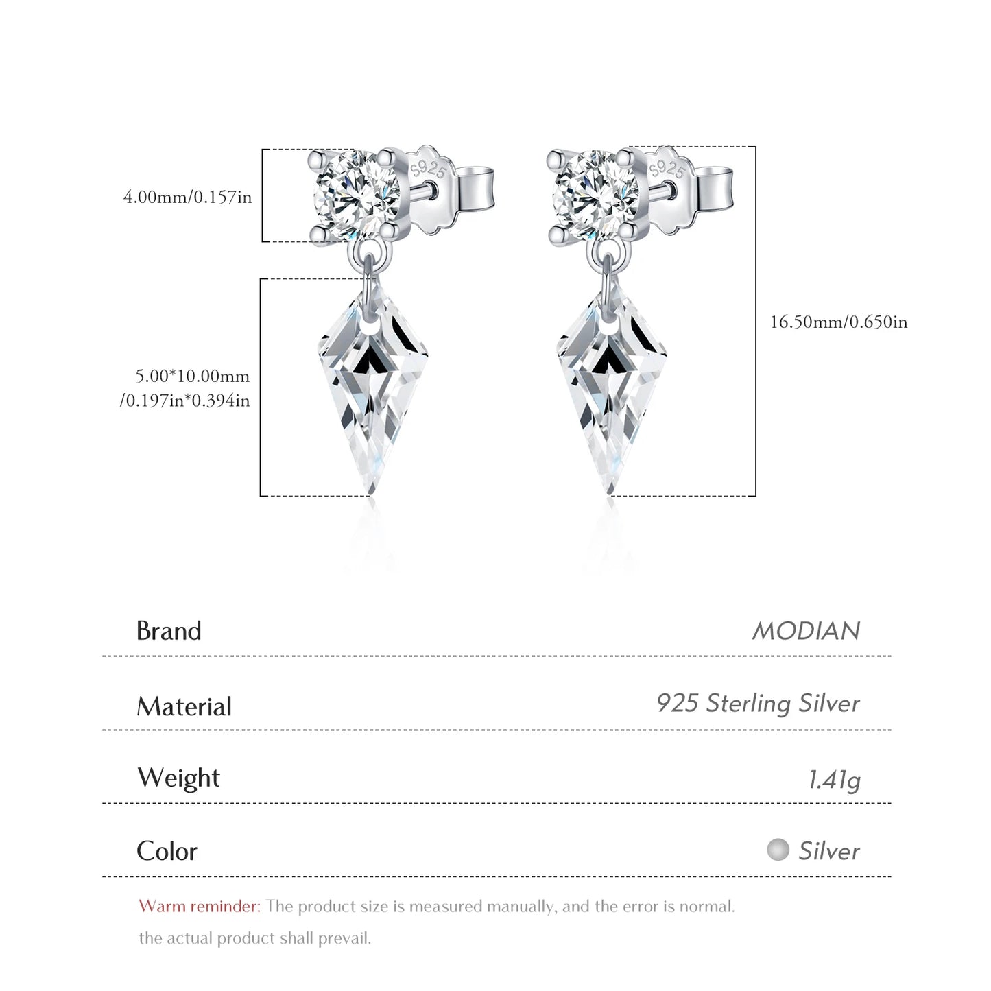MODIAN 925 Sterling Silver Luxury Sparkling Kite Zirconia Swings Stud Earrings For Women Fine Jewelry Accessories