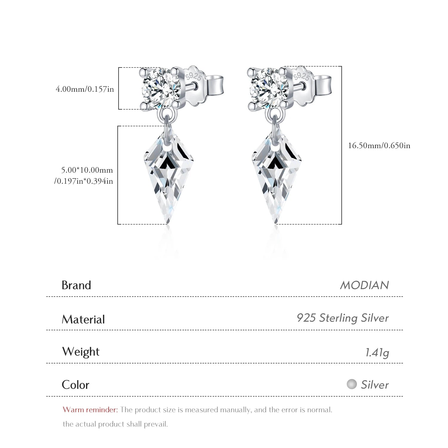 MODIAN 925 Sterling Silver Luxury Sparkling Kite Zirconia Swings Stud Earrings For Women Fine Jewelry Accessories