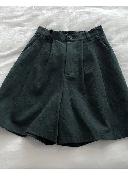 Fitshinling Line Cotton Shorts For Women 2024 New In Fashion Vintage High Waist Short Femme Clothing Solid Slim Pleated Pants