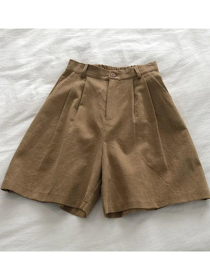 Fitshinling Line Cotton Shorts For Women 2024 New In Fashion Vintage High Waist Short Femme Clothing Solid Slim Pleated Pants