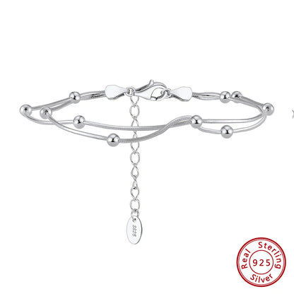ORSA JEWELS 925 Sterling Silver Satellite Chain Bracelet Double Layer Beads Round Snake Chain Bracelets Daily Simple Gift SB183