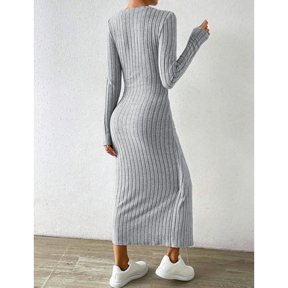 Mia Muse Women's Bodycon Dresses Asymmetric Knot Maxi Long Sleeve Slim Fit Round Neck Solid Autumn Dresses 2025 Woman