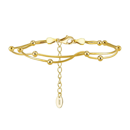 ORSA JEWELS 925 Sterling Silver Satellite Chain Bracelet Double Layer Beads Round Snake Chain Bracelets Daily Simple Gift SB183