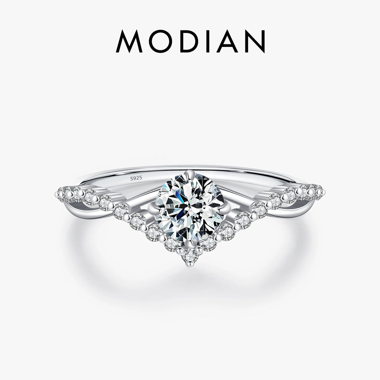 MODIAN D Color Moissanite Crown Ring - 925 Sterling Silver