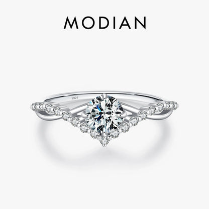 MODIAN D Color Moissanite Crown Ring - 925 Sterling Silver