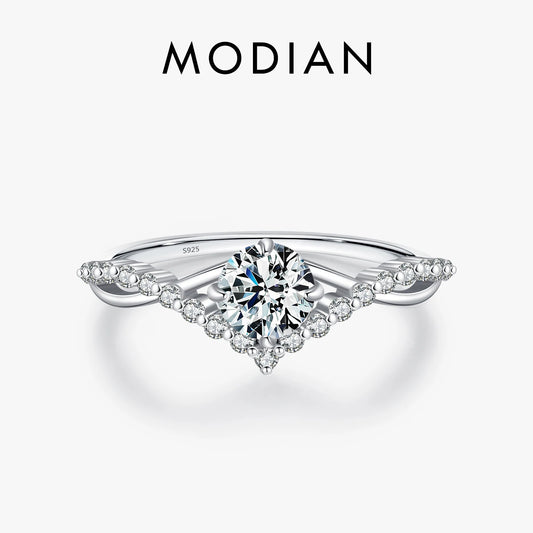 MODIAN D Color Moissanite Crown Ring - 925 Sterling Silver