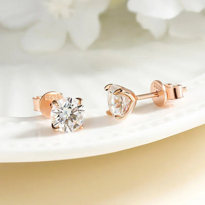 Smyoue 0.2-3CT Rose Gold Color Moissanite Stud Earrings for Women Sparkling Classic Wedding Lab Diamond Earring Pure 925 Silver