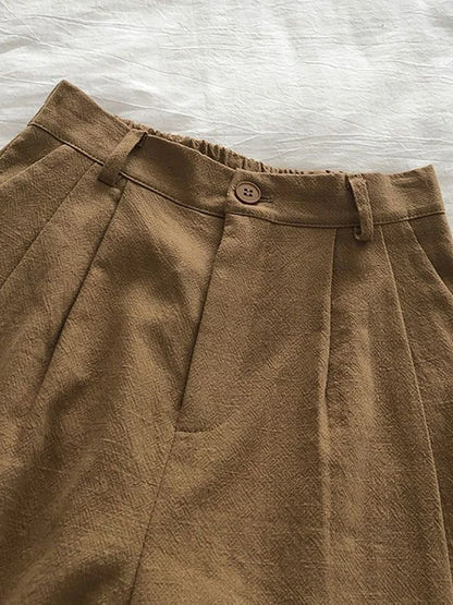 Fitshinling Line Cotton Shorts For Women 2024 New In Fashion Vintage High Waist Short Femme Clothing Solid Slim Pleated Pants